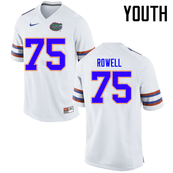 Youth Florida Gators #75 Tanner Rowell College Football Jerseys Sale-White - Click Image to Close